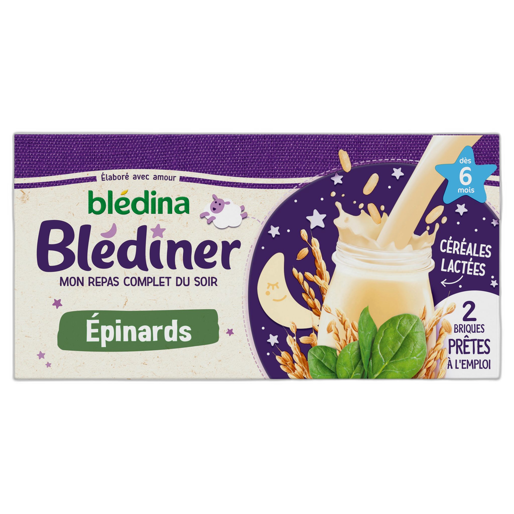 BLEDINER Brique céréales lactées aux épinards 2 x 250 ml