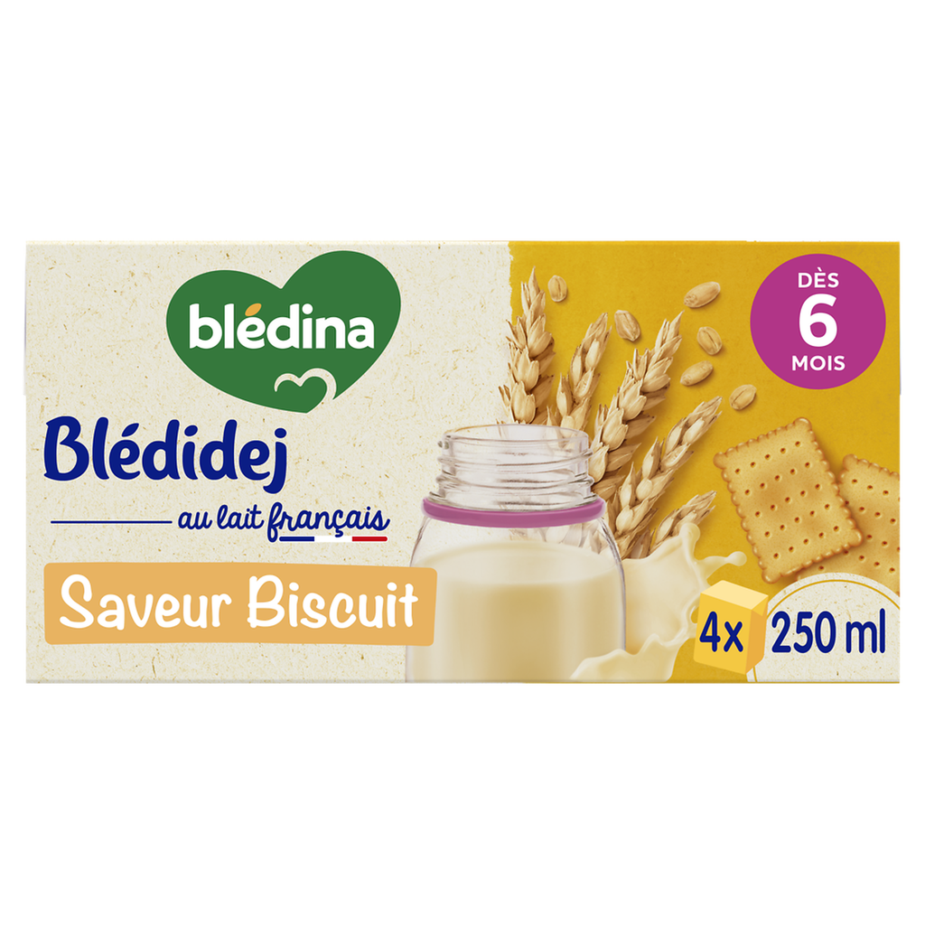 Blédina Lait Et Céréales Bébé Blédidej Dès 6 Mois Saveur Biscuitée : Les 4 Briques De 250 Ml