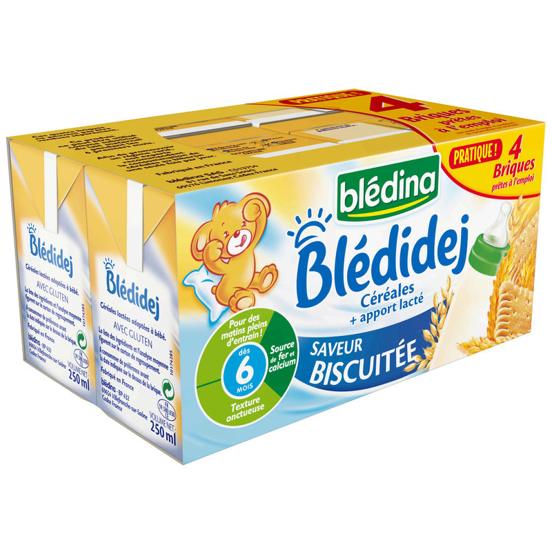 Blédina Lait Et Céréales Bébé Blédidej Dès 6 Mois Saveur Biscuitée : Les 4 Briques De 250 Ml