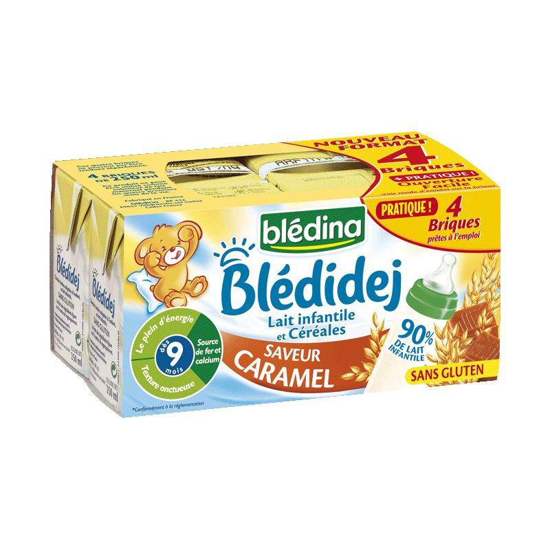 Blédina Lait Et Céréales Bébé Blédidej Dès 9 Mois, Caramel : Les 4 Briques De 250 Ml