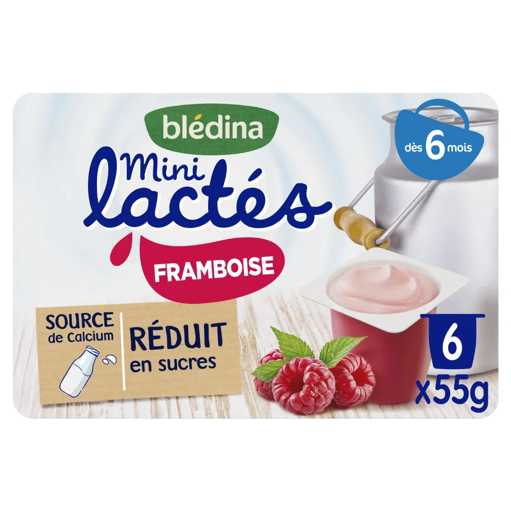 [3041091221957] Blédina Mini Lactés Framboise De 6 À 36 Mois : Les 6 Pots De 55 G - 330 G