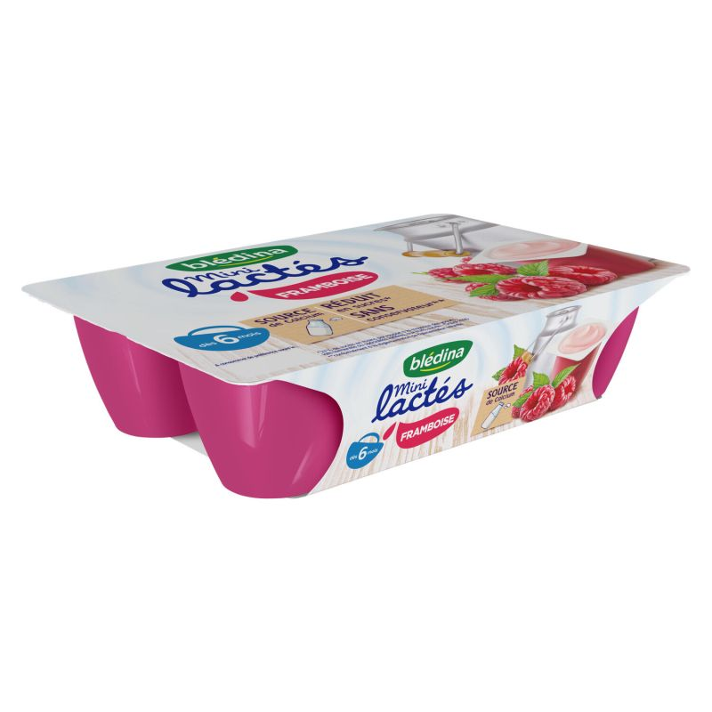 [3041091221957] Blédina Mini Lactés Framboise De 6 À 36 Mois : Les 6 Pots De 55 G - 330 G