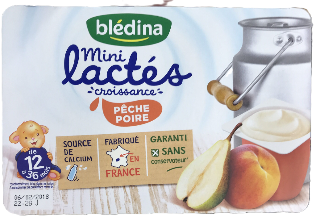 Blédina Mini Lactés Croissance Pêche Poire De 12 À 36 Mois : Les 6 Pots De 55 G - 330 G