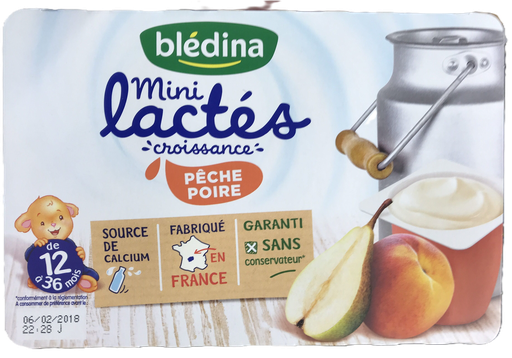 [3041091222039] BLÉDINA Mini Lactés Croissance Peach Pear 6 x 55 g