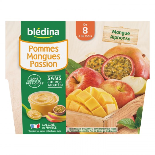 Blédina Compotes Bébé Dès 8 Mois, Pomme Mangue Passion : Les 4 Pots De 100 G