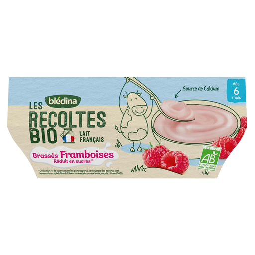 [3041091427557] BLEDINA Dessert bébé brassés framboise Bio 4 pots de 100 g