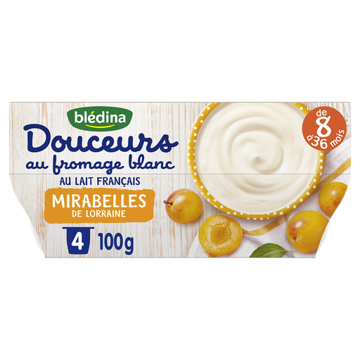 [3041091427649] BLEDINA Douceur au fromage blanc dessert lacté aux mirabelles 4x100g
