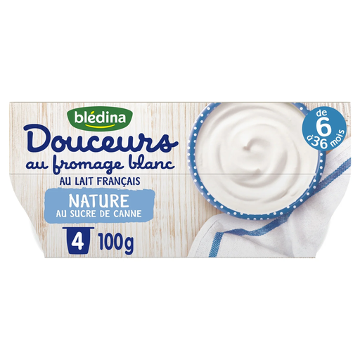 [3041091427670] BLEDINA Postre lácteo para bebés desde 6 meses Nature Azucarado Douceurs au Fromage Blanc 4 x 100g