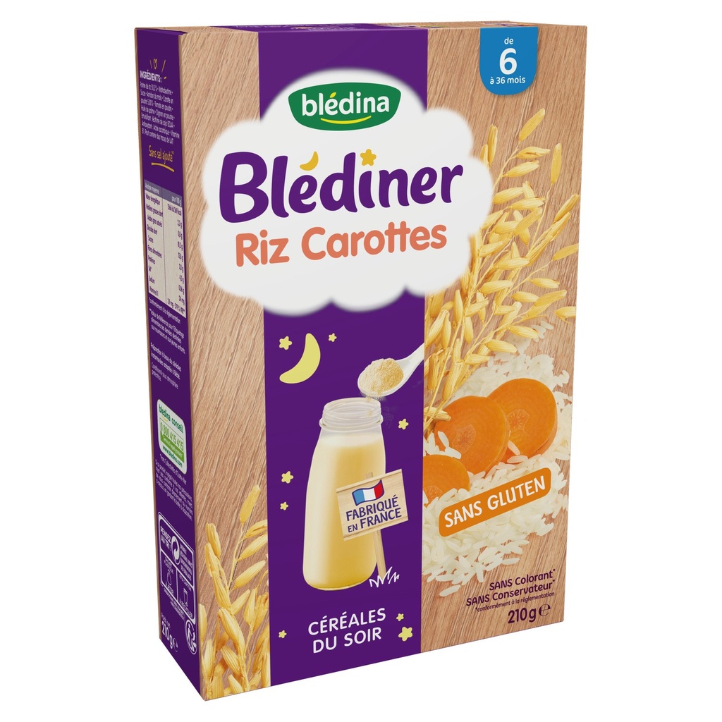 Blédina Céréales Pour Bébé Dès 6 Mois Riz & Carotte : La Boite De 210G