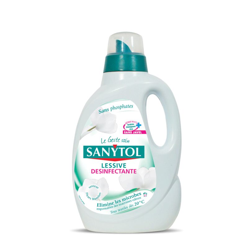 Sanytol Lessive Désinfectante Fleurs Blanches 17 Lavages 1,65L