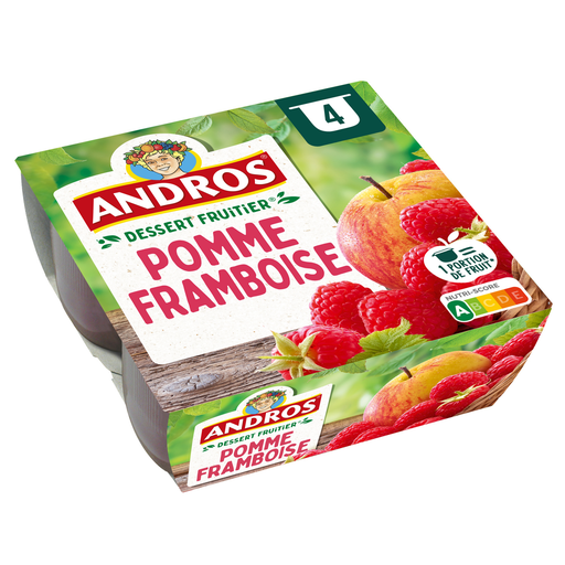 [3045320077445] ANDROS Fruit Dessert Apple Raspberry 4x100g
