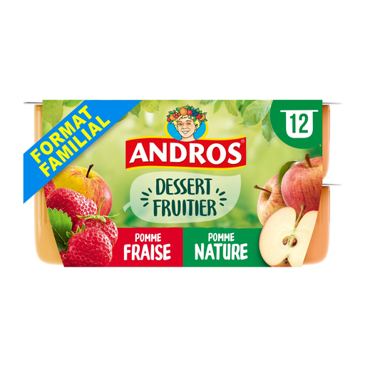 [3045320527094] ANDROS Apple and Apple Strawberry Fruit Dessert 12 pots of 100 g