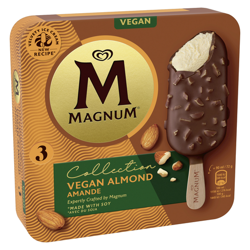 [8711327664500] MAGNUM Gelados em Pau Baunilha Chocolate e Amêndoas Vegan caixa de 3 unidades