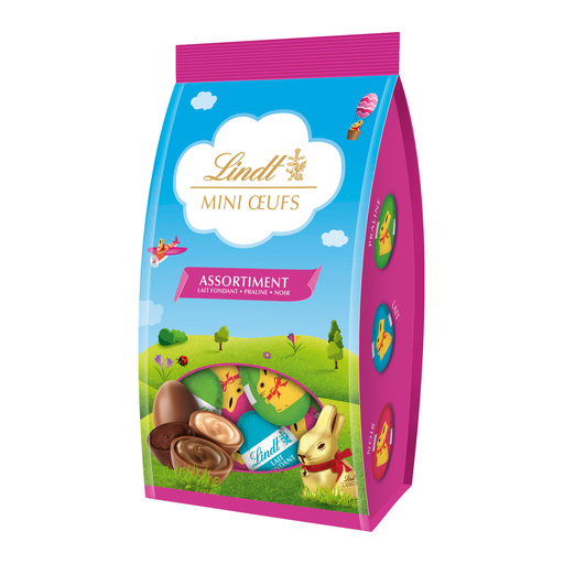 [8003340098487] LINDT Sortido de mini ovos chocolate de leite negro praliné 180 g