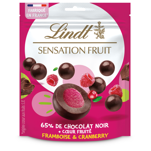 [3046920047883] LINDT Confiserie De Chocolat Noir Framboise & Cranberry Sensation Fruit 160 g