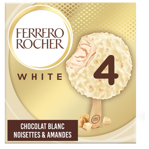 [8000500396438] FERRERO ROCHER Gelados em pau chocolate branco e avelã 4 peças 200 g