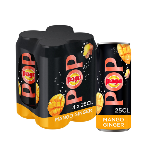 [9001400110994] PAGO Pop Bebida gaseosa de mango y extracto de jengibre 4 x 25 cl