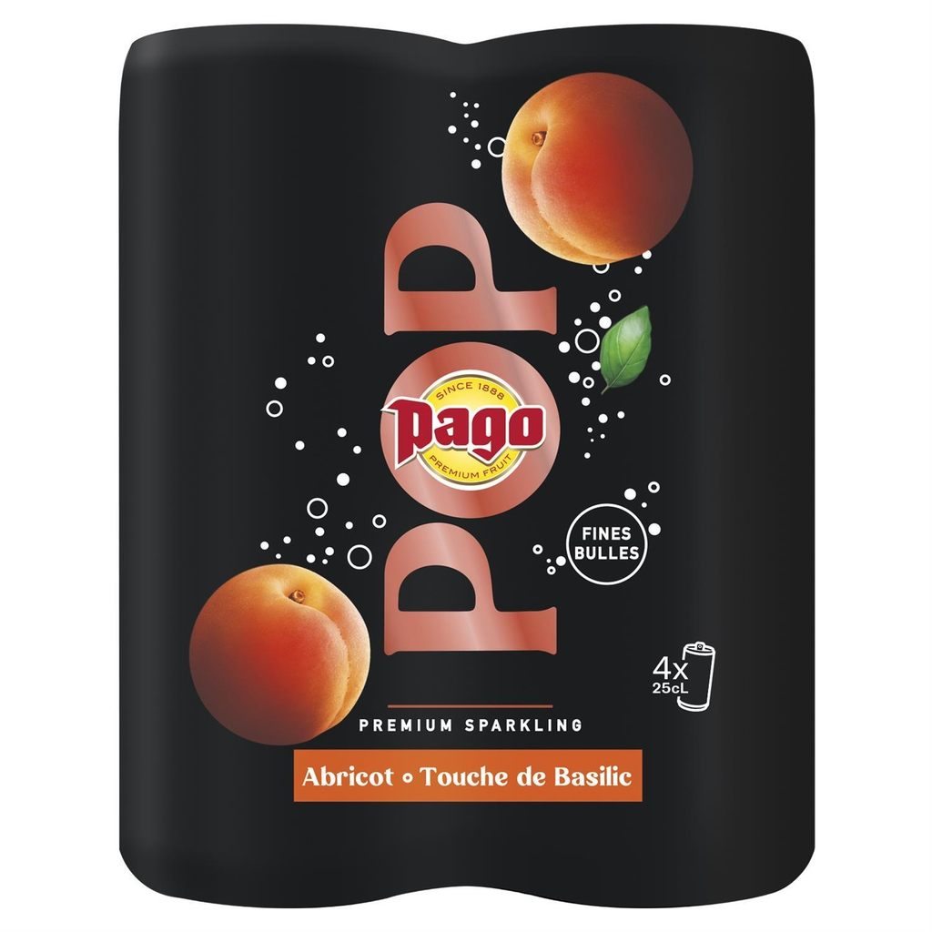 PAGO Pop Sparkling Apricot and Basil Drink 4 x 25 cl