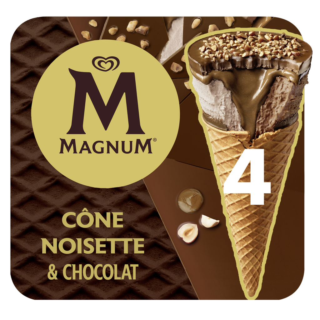 MAGNUM Cône noisette & chocolat 4 x 90 ml