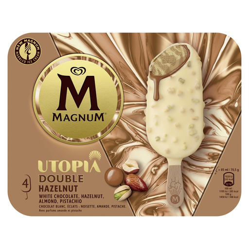 [8711327678538] MAGNUM Gelados em Pau Avelãs Amêndoas Pistácios e Chocolate Branco Utopia 4 unidades