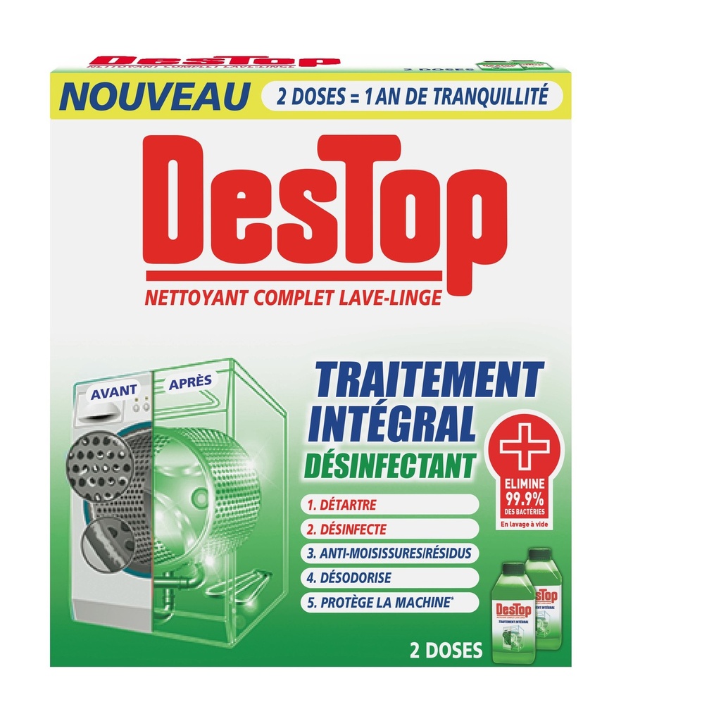 Destop Nettoyant Lave-Linge Traitement Intégral : Les 2 Flacons De 250 Ml