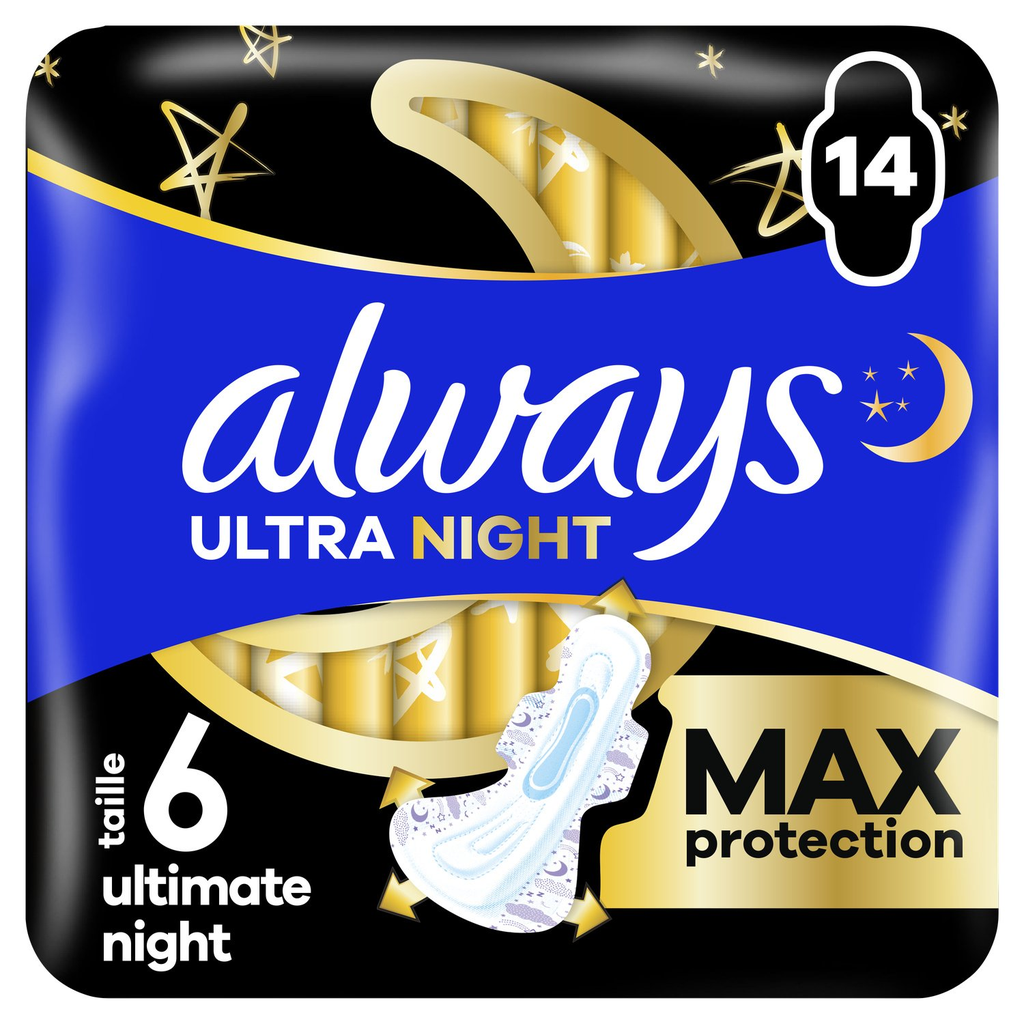 ALWAYS Ultra Night Sanitary Pads Size 6 Max Protection 14 Pieces