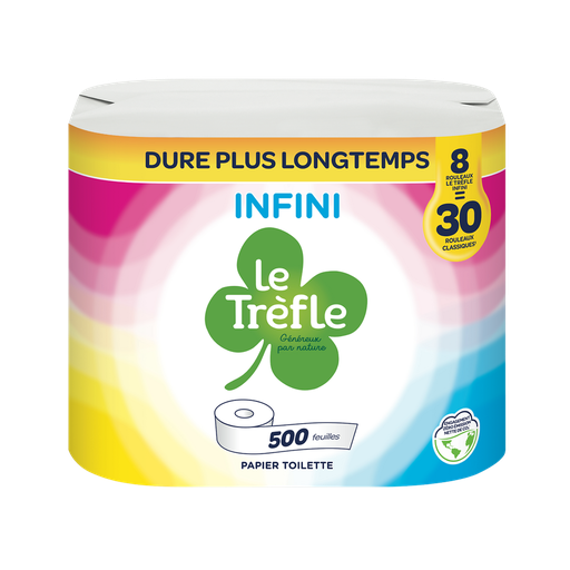 [8004260015899] LE TREFLE White Toilet Paper 2-Ply 4 Rolls = 15 Standard Rolls