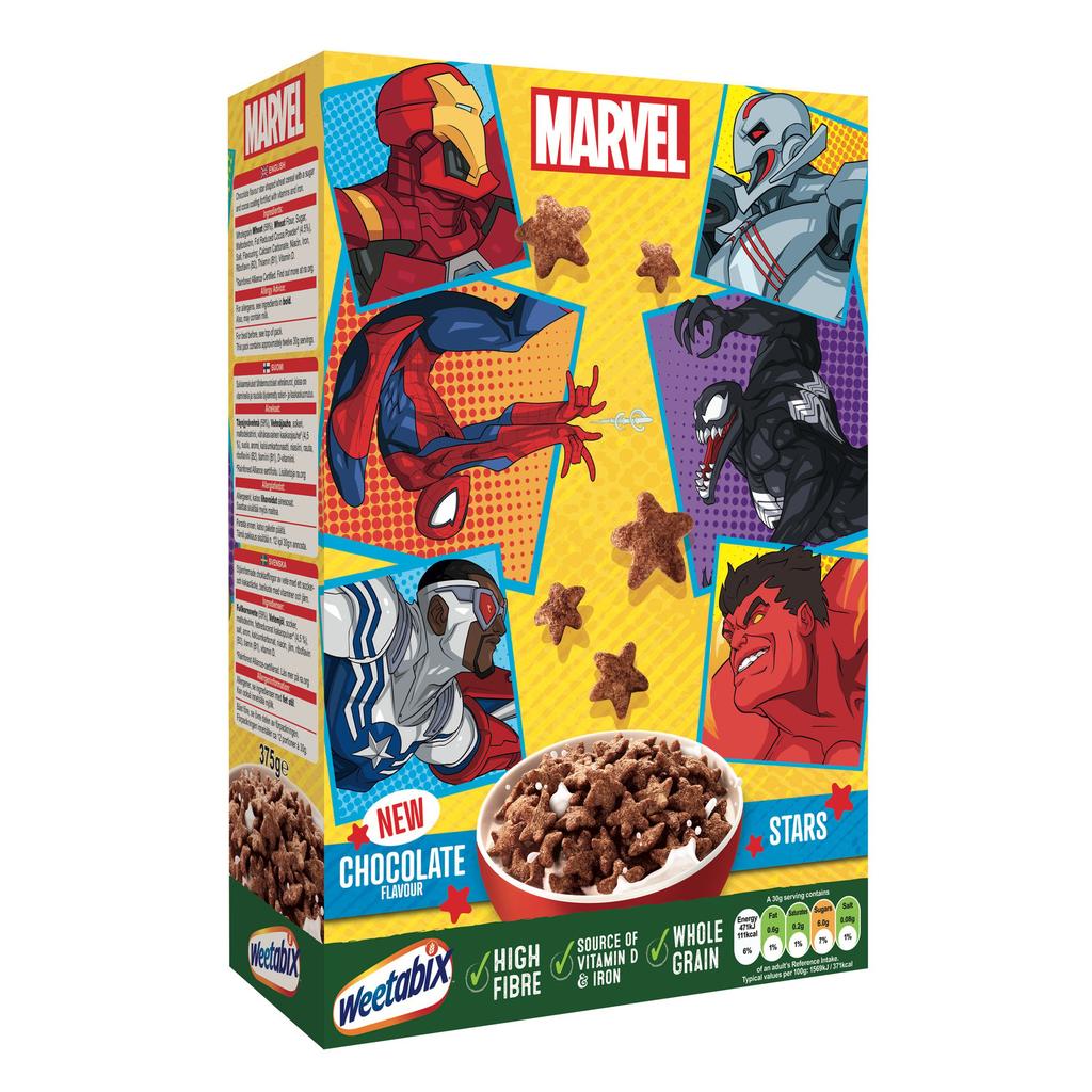 WEETABIX Marvel cereales estrellas de chocolate 375 g