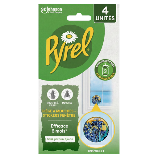 [5000204305296] PYREL Piège Anti-mouches Stickers Fenêtres Forme Iris Violet X4