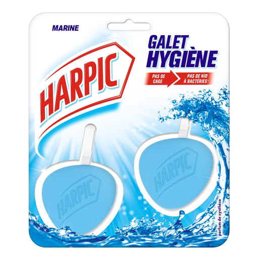 [3059941006425] HARPIC Blocs WC cuvette sans cage Galet hygiène marine, lot de 2