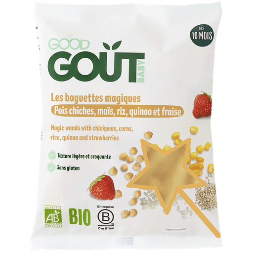 [3760269315549] GOOD GOUT Varinhas mágicas grão-de-bico milho arroz quinoa morango sem glúten bio 35 g