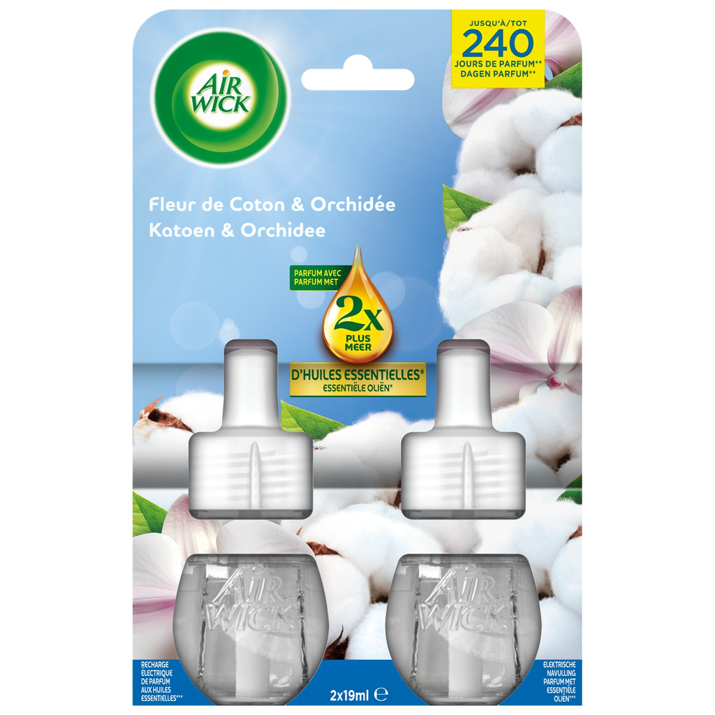 AIR WICK Recharge diffuseur électrique Fleur de Coton et Orchidée 2x19ml
