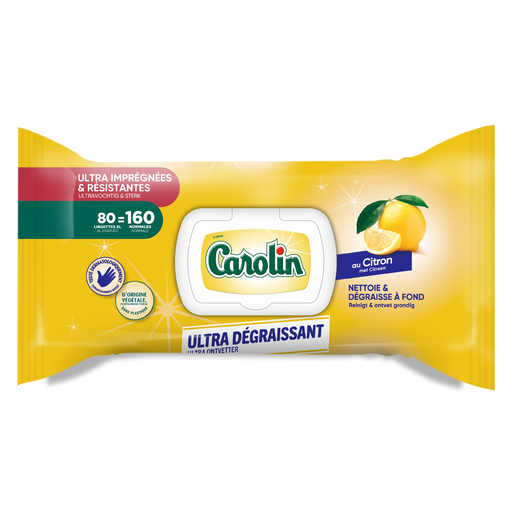 [3346020058865] CAROLIN Toallitas ultra-desengrasantes aroma limón 80 toallitas