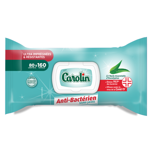[3346020058247] CAROLIN Toallitas limpiadoras antibacterianas eucalipto 80 toallitas