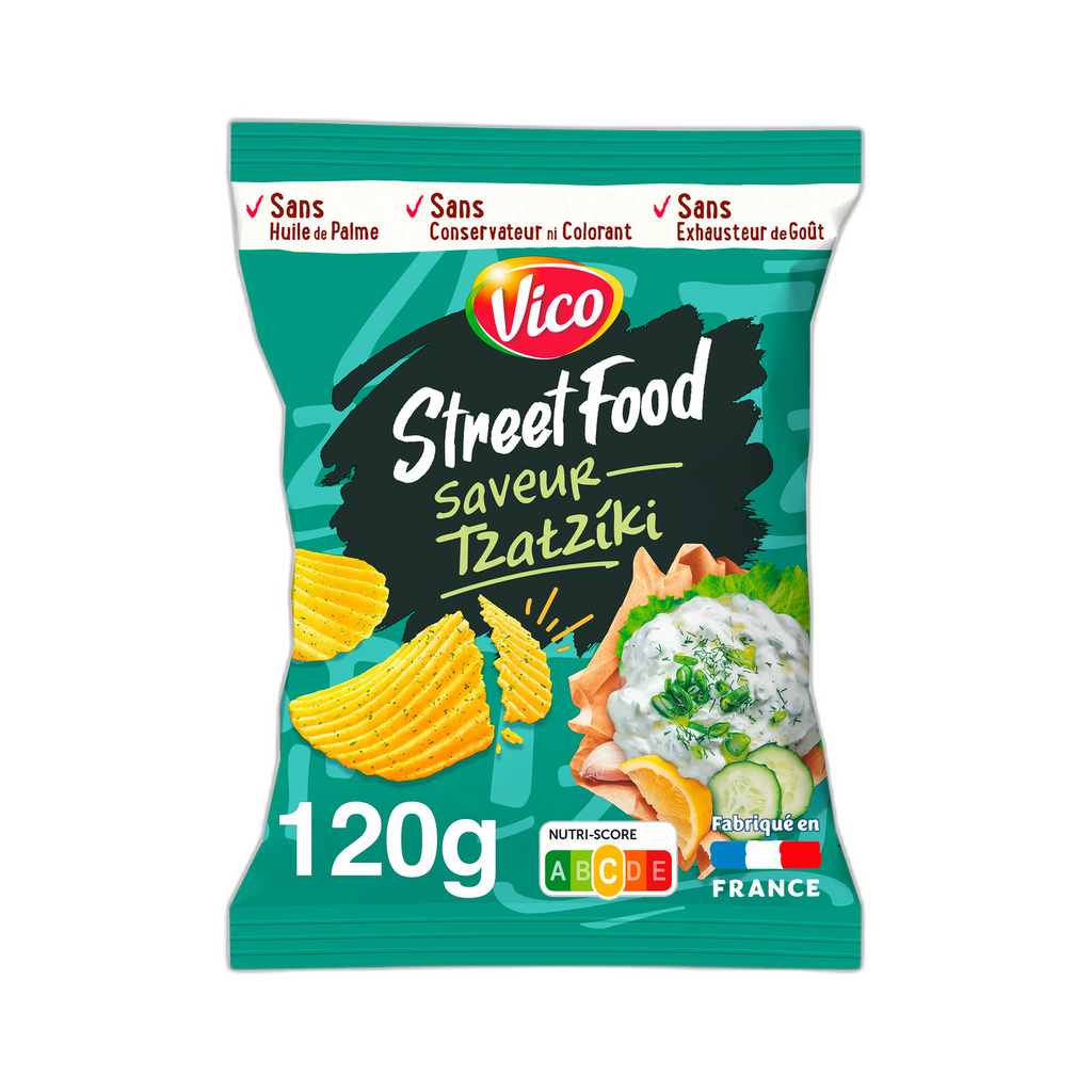 VICO Batatas fritas onduladas Street Food sabor Tzatziki 120 g
