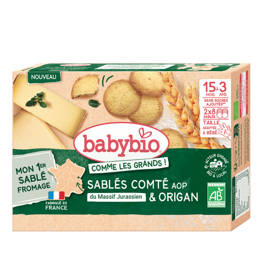 [3288131500300] BABYBIO Sablés au comté AOP du Massif Jurassien et origan bio dès 15 mois 72 g