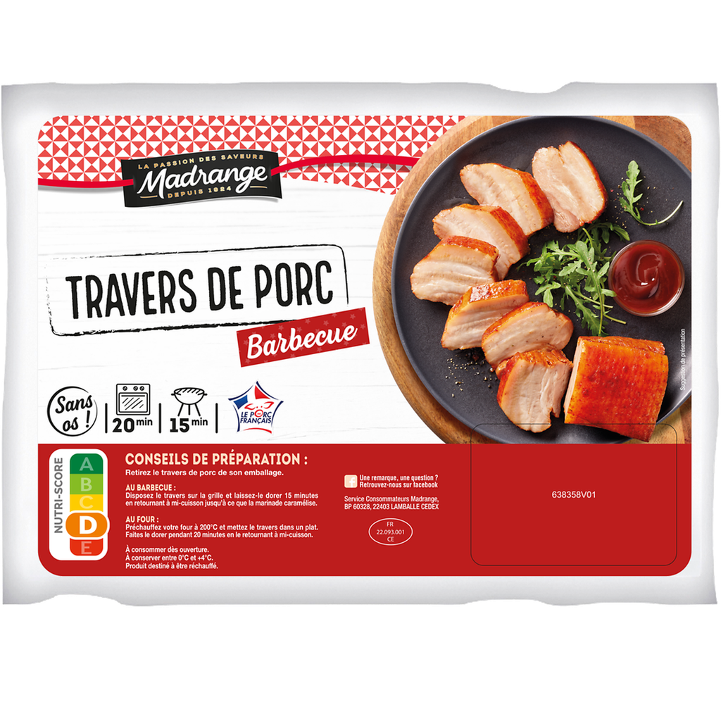 MADRANGE Seasoned Cooked Pork Ribs Barbecue Flavor 500 g