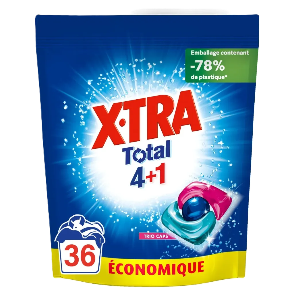 X-Tra Lessive Capsule Trio Caps Total 4+1 Boîte De 36 Capsules