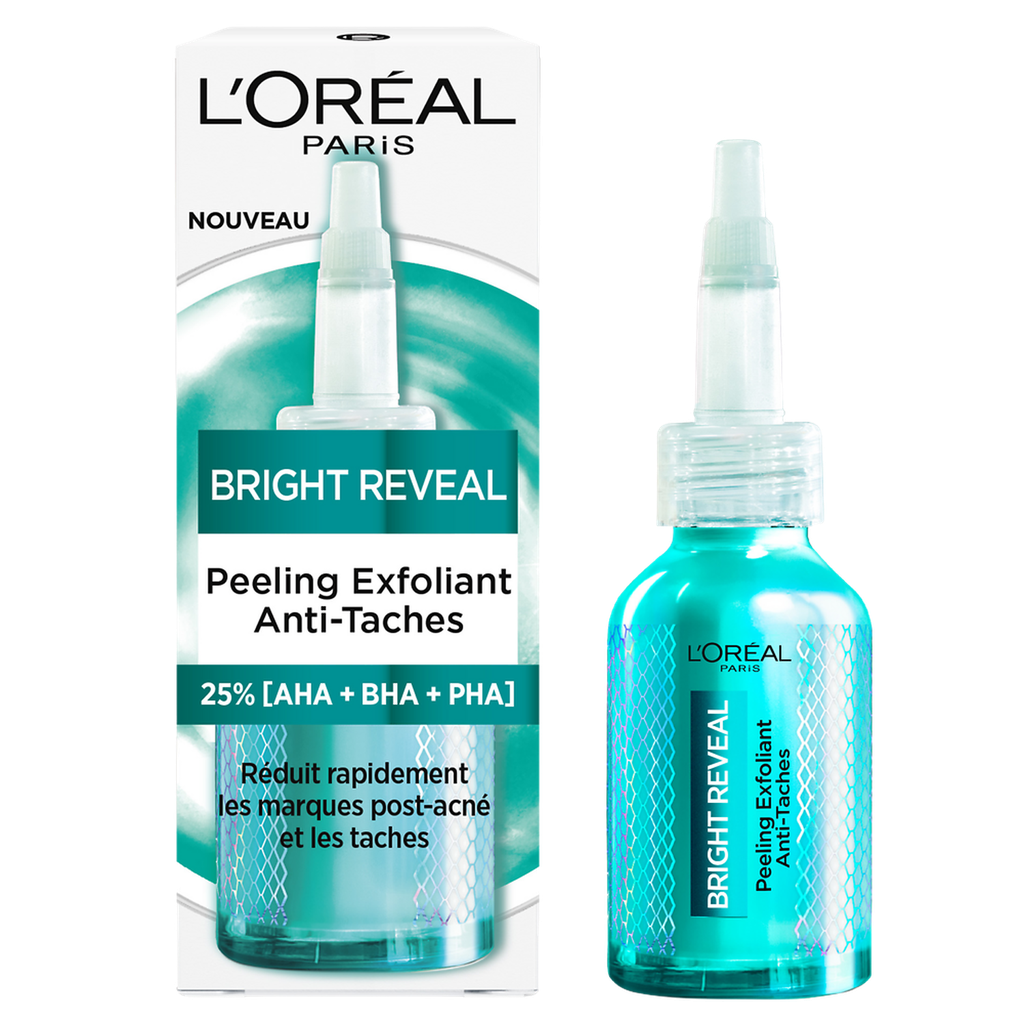 L'Oreal Paris Sérum Peeling Exfoliant Anti-Tâches Visage Bright Reveal Anti-Imperfections Aha Bha Pha Flacon De 25Ml