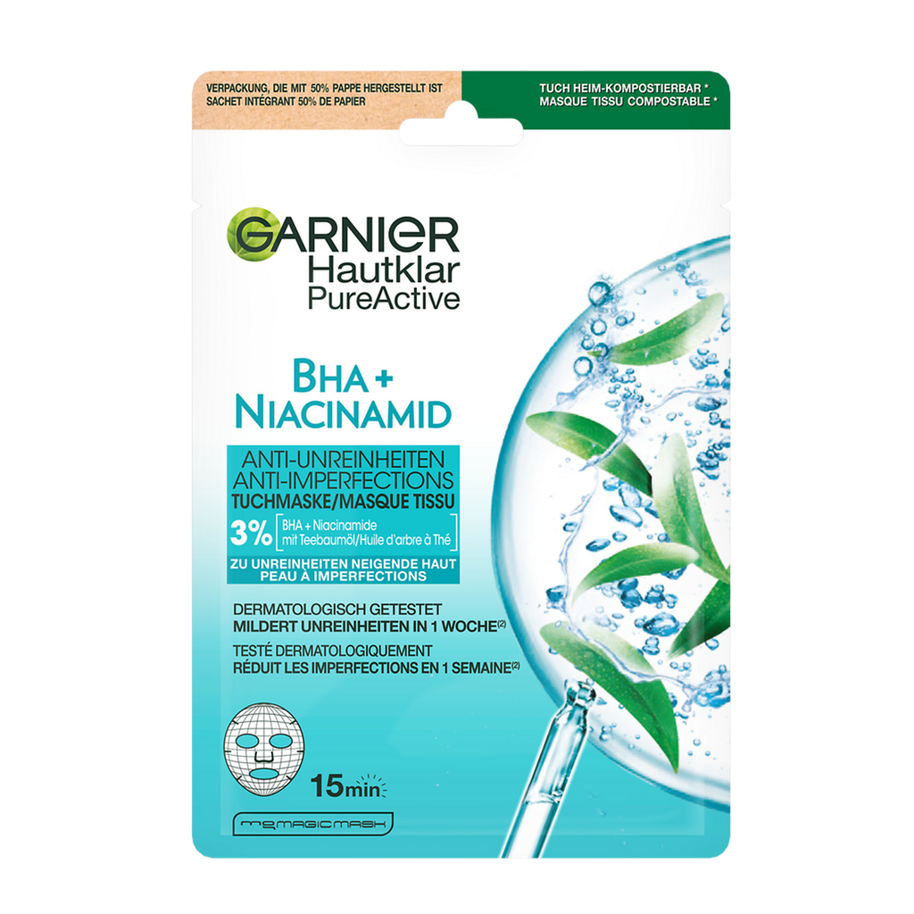Garnier Masque Tissu Visage Anti-Imperfections Arbre À Thé Bha + Niacinamide Skinactive