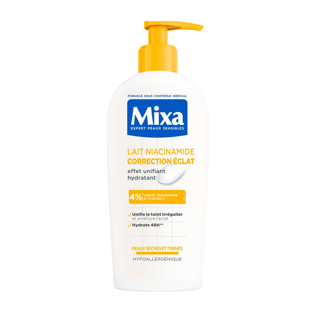 Mixa Lait Niacinamide Correction Eclat Unifie Le Teint Irrégulier Améliore L'Eclat Hydrate 48H Flacon De 200Ml