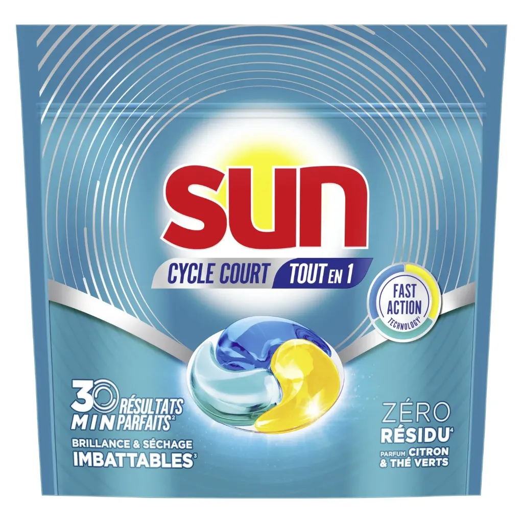 Sun Capsules Pour Lave-Vaisselle Tout En 1 Anti Odeurs - Cycle Court Paquet De 22 Capsules