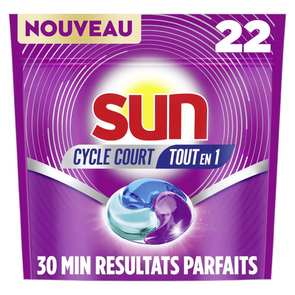 Sun Capsules Pour Lave-Vaisselle Tout En 1 - Cycle Court Paquet De 22 Capsules