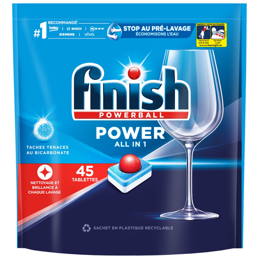 [3059946161037] FINISH Pastilhas Máquina Lavar Loiça Tudo Em 1 Bicarbonato Powerball 45 doses