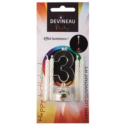 [3065870504031] DEVINEAU Bougie chiffre n.3 avec led la bougie