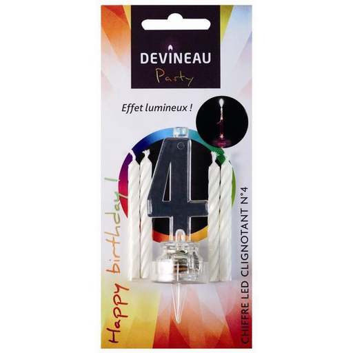 [3065870504048] DEVINEAU Chiffre Plastique Avec Led Et 4 Bougies N°4