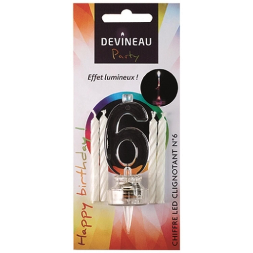 [3065870504062] DEVINEAU Number 6 candle with LED la bougie