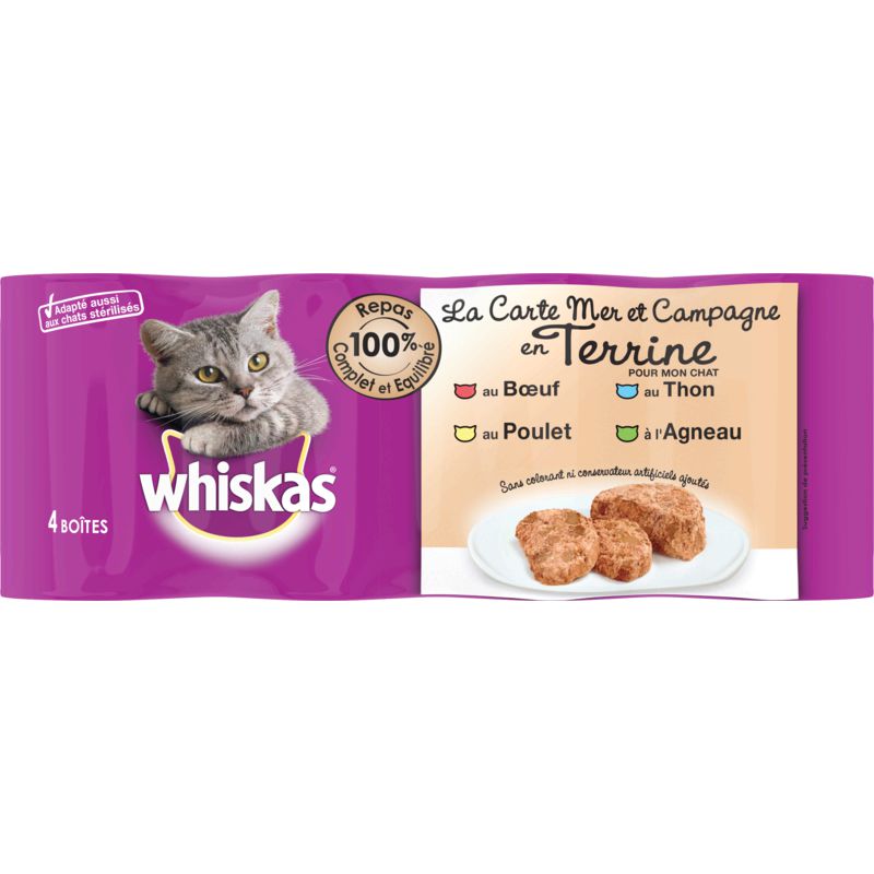 Whiskas Boites Pour Chats Adultes Aux Viandes Et Poissons : Les 4 De 400 G