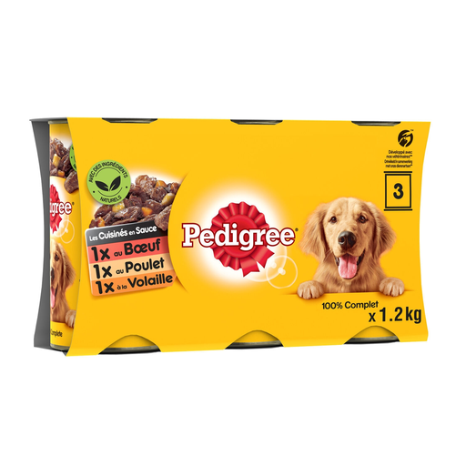 [3065890002234] PEDIGREE Pour chiens moyens et grands chiens aux viandes 3 boites de 1200 g