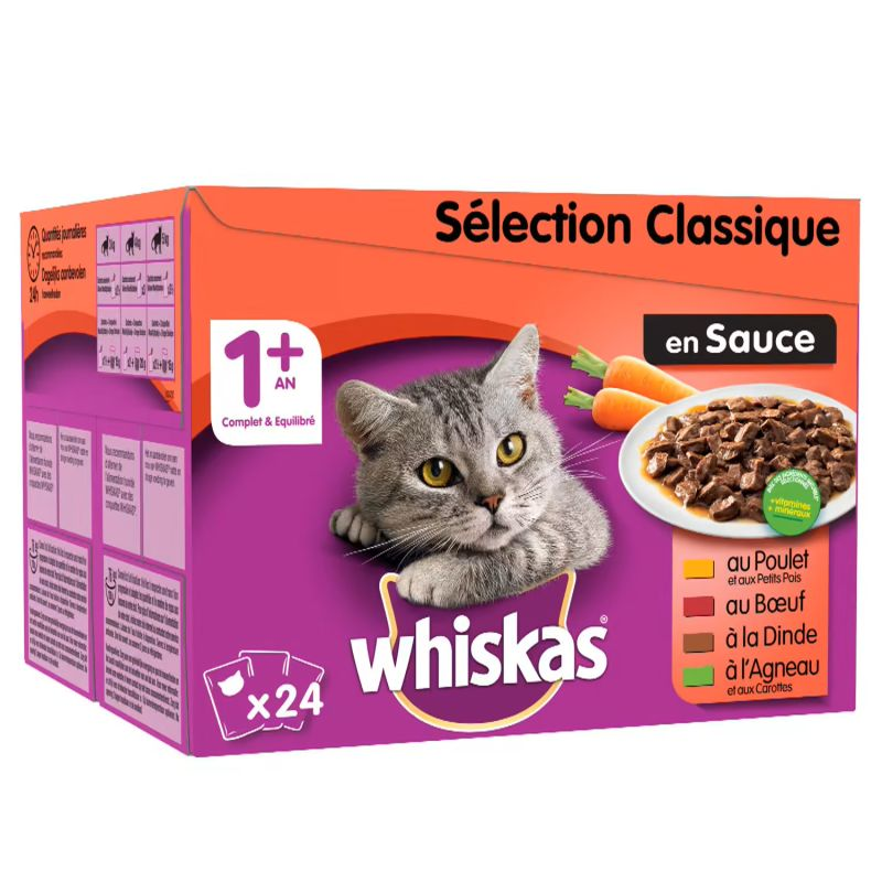 Whiskas Sachets Repas Pour Chats Adultes Aux Viandes : Les 24 De 100 G